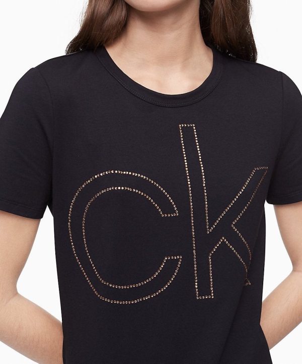 Calvin Klein Rhinestone Logo Short Sleeve T-Shirt Dress - Women Supply