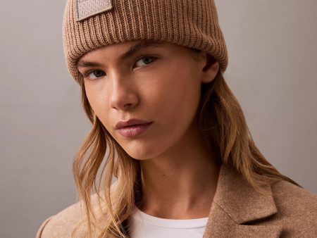 Calvin Klein Ribbed Monogram Logo Badge Beanie - Women Cheap