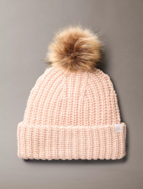 Calvin Klein Fleece Ribbed Pom-Pom Beanie - Women For Sale