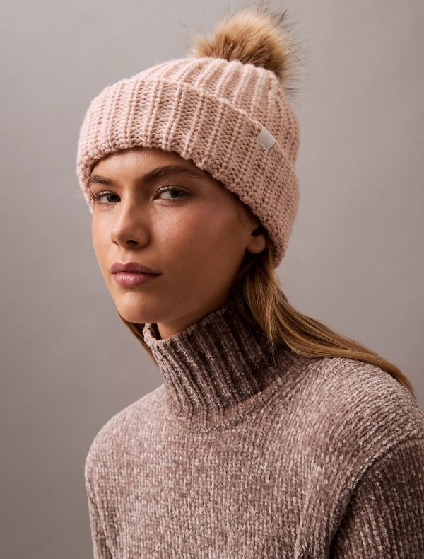 Calvin Klein Fleece Ribbed Pom-Pom Beanie - Women For Sale