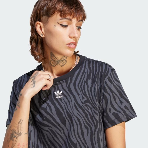 Adidas Allover Zebra Animal Print Essentials Tee - Women For Cheap