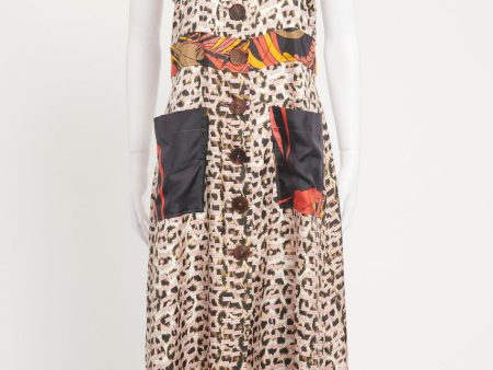 Leopard Print Silk Preowned Midi Dress Hot on Sale