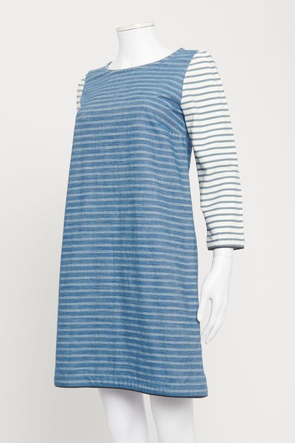 Blue Denim Striped Preowned Shift Dress on Sale