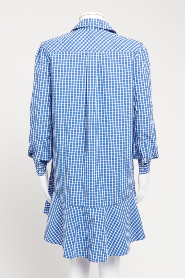 Blue and White Checkered Preowned Shirt Dress Fashion