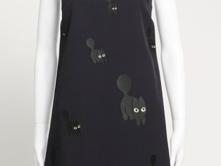 Navy Preowned Shift Dress With Cat Embroidery Online now