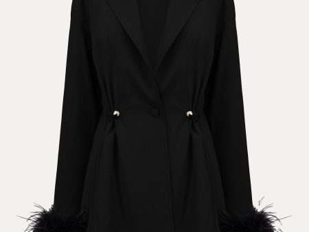 Black Girl With Pearl Button Blazer with Feathers Sale