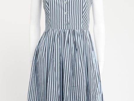 Blue Cotton Preowned Striped Button Up Dress For Sale