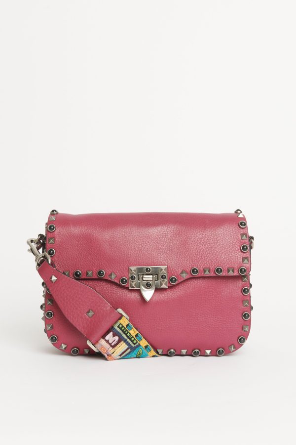 Berry Rolling Rockstud with Guitar Strap Preowned Bag Hot on Sale