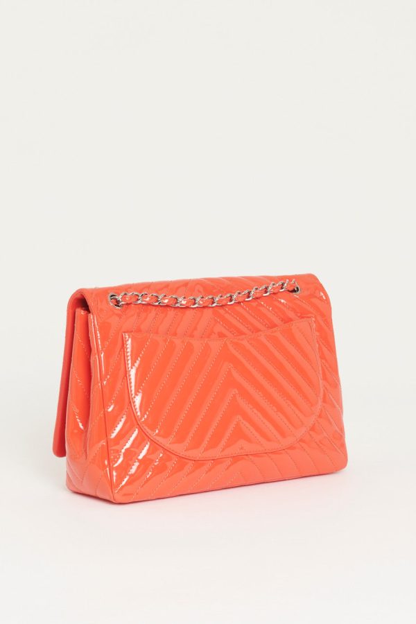 2009 Coral Patent Timeless Classic Chevron Preowned Maxi Handbag Online Hot Sale