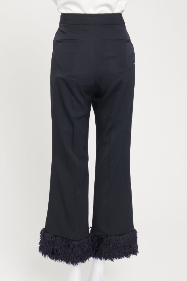 Navy Blue Wool Faux Fur Trimmed Preowned Trousers on Sale