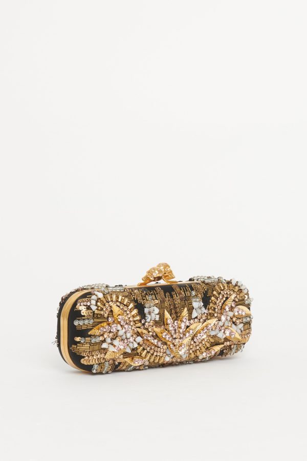 Black Satin Heavily Embellished Clutch Bag Online now