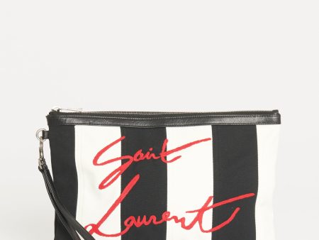 Black and White Cotton Preowned Clutch Bag Sale