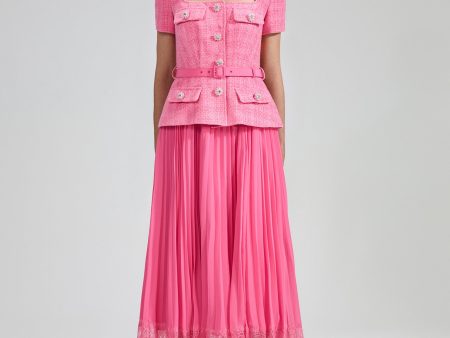 Pink Boucle Chiffon Midi Dress Sale