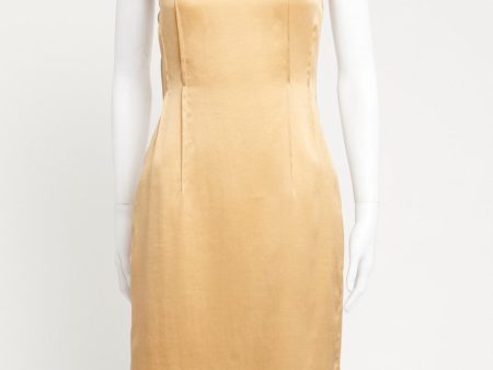 Gold Satin Fitted Preowned Shift Dress Cheap