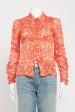 Red Floral Print Silk Preowned Shirt For Sale