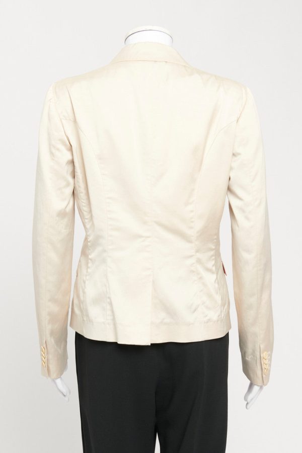 Cream Double Breasted Blazer with Curved Hem Fashion