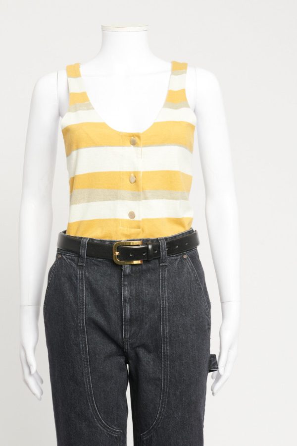 Yellow, Brown and Ecru Stripe Preowned Vest Fashion