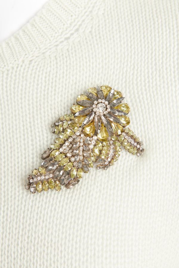 2016 Grey Cashmere Crystal Brooch Preowned Jumper Online Hot Sale