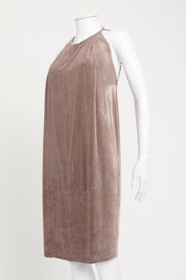 Purple Velvet Chain Strap Preowned Midi Dress on Sale