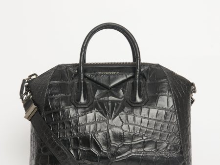 Antigona Black Crocodile Embossed Preowned Bag Fashion