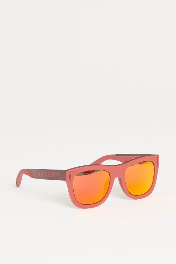 Red Rubber Frame Preowned Square Sunglasses For Sale