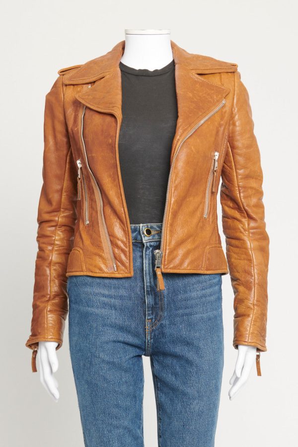 2009 Brown Leather Preowned Jacket on Sale