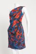 Red and Blue Graphic Print One Shoulder Preowned Dress For Sale