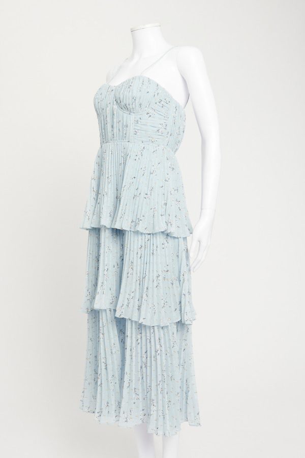 Blue Pleated Tiered Dress Supply