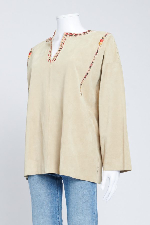 Sand Embroidered Suede Top Online Hot Sale