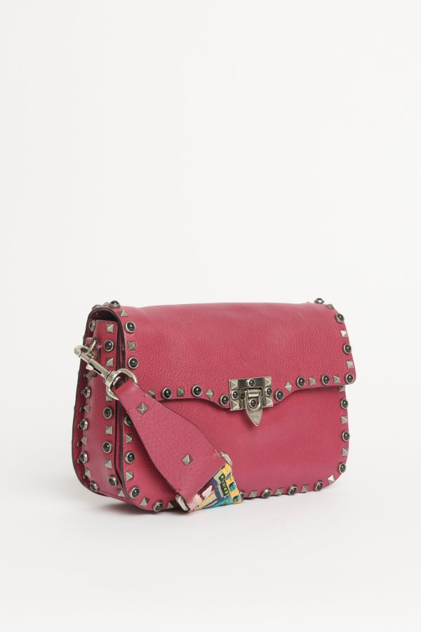 Berry Rolling Rockstud with Guitar Strap Preowned Bag Hot on Sale