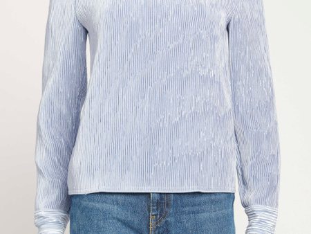 Blue Pleated Round Neck Preowned Top Online