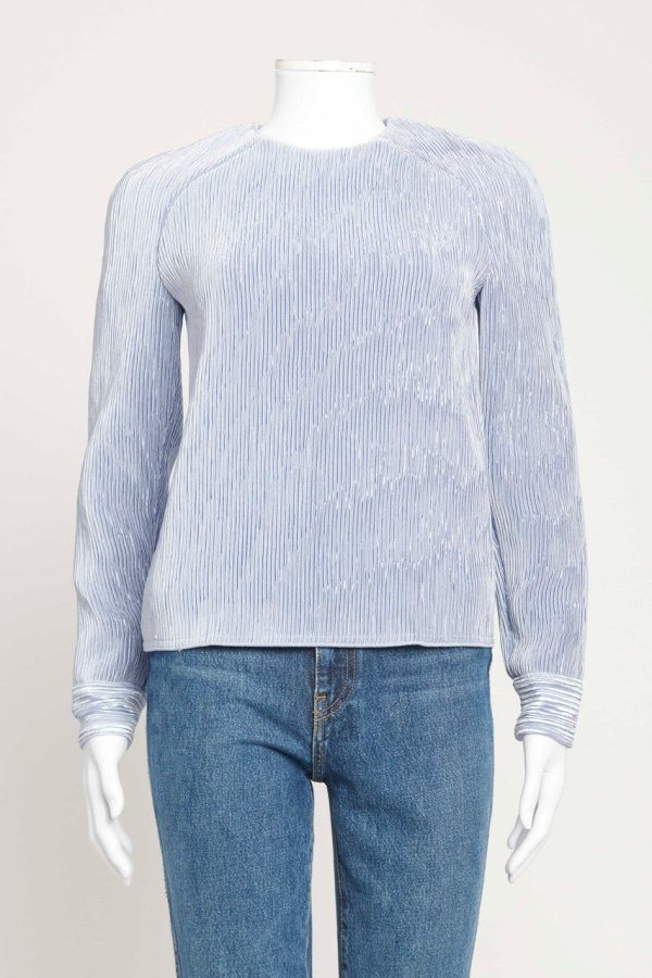 Blue Pleated Round Neck Preowned Top Online