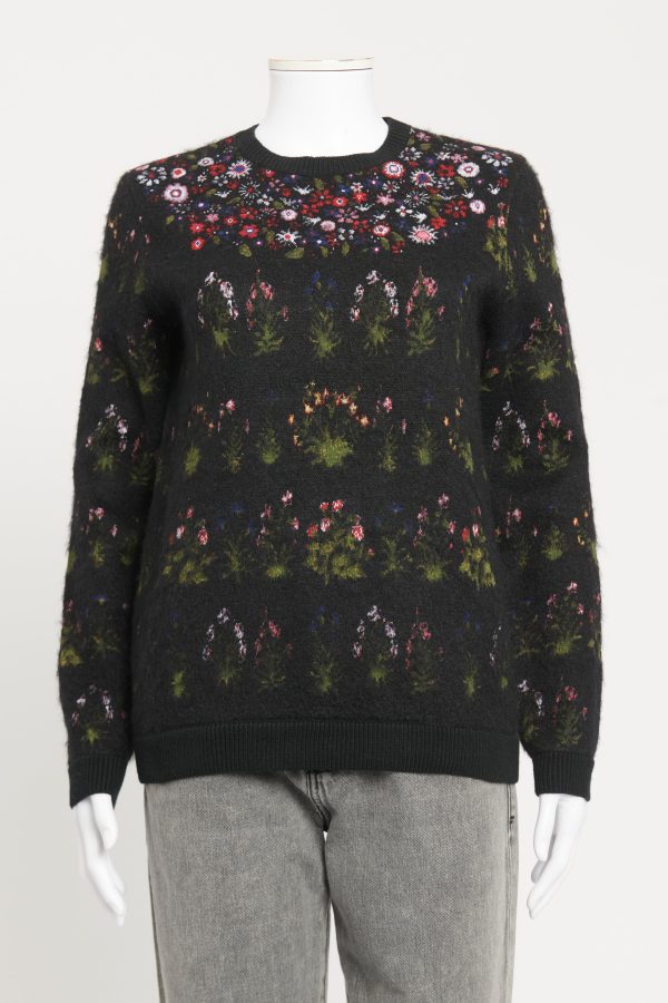 Black Preowned Knit Jumper With Floral Print Sale