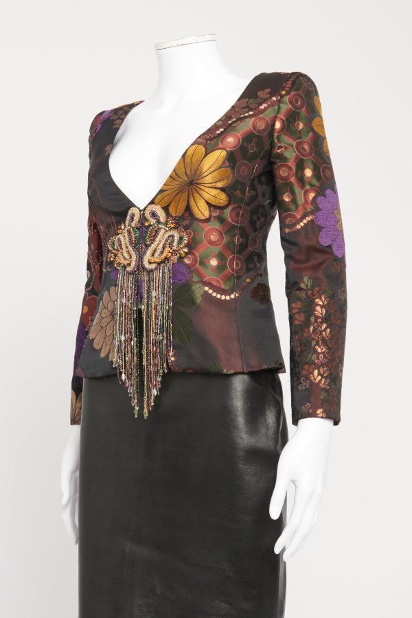 2004 Floral Satin Bead Embellished Preowned Jacket Online