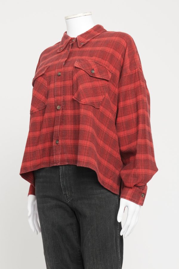 Red Cotton Blend Preowned Check Shirt Hot on Sale