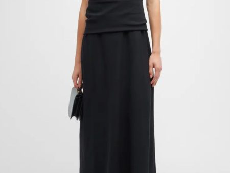 Black Wool Crepe Band Dress For Sale