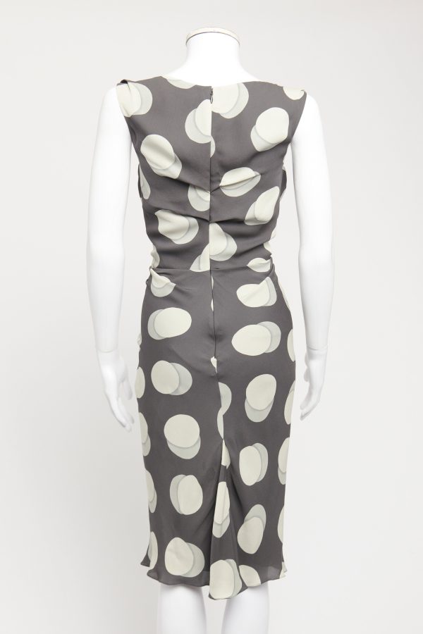 2000 s Grey Silk Preowned Polka Dot Knee-Length Dress Fashion