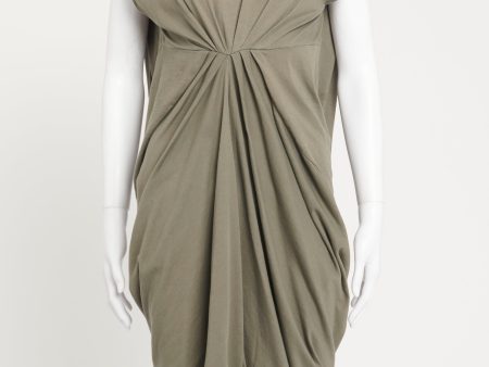 Khaki Green Preowned Gathered Dress For Discount