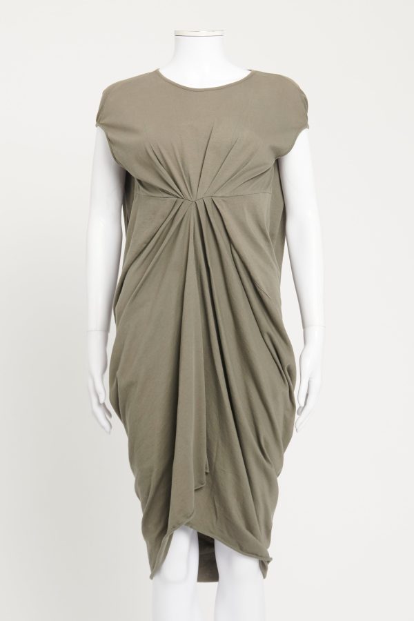 Khaki Green Preowned Gathered Dress For Discount