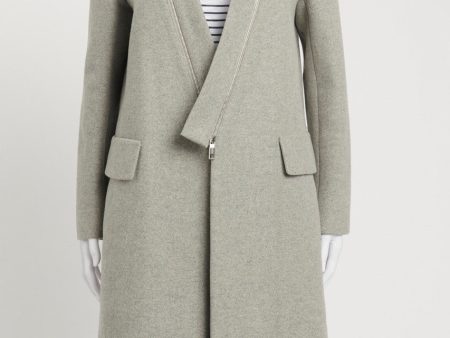 Grey Zip Detail Wool Mix Preowned Crombie Coat For Cheap