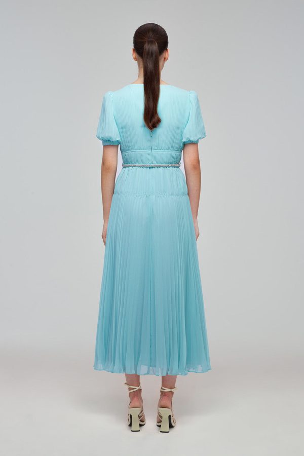 Blue Chiffon Diamanté Button Midi Dress Cheap