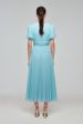 Blue Chiffon Diamanté Button Midi Dress Cheap