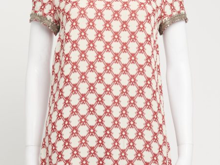 Red & Cream Jacquard Preowned Mallonia Top Online now