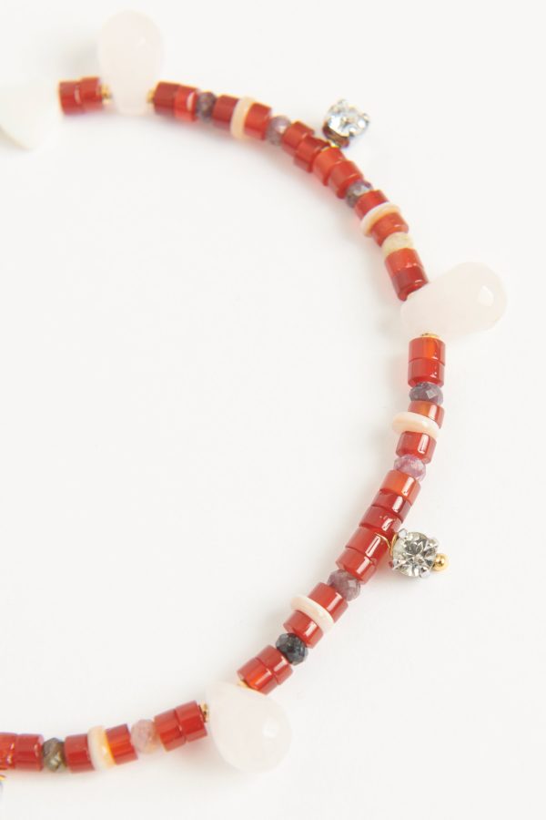 Red agate, tourmaline with pink quartz and vintage diamanté drop anklet Online Hot Sale