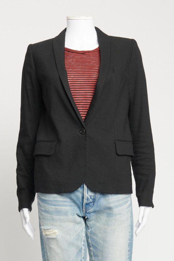 Black Linen Single Button Preowned Blazer on Sale