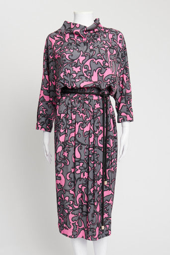 Pink and Grey Printed Jersey Midi Dress on Sale