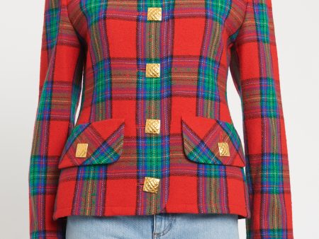 1990 s Red Wool Blend Preowned Tartan Blazer Online Hot Sale