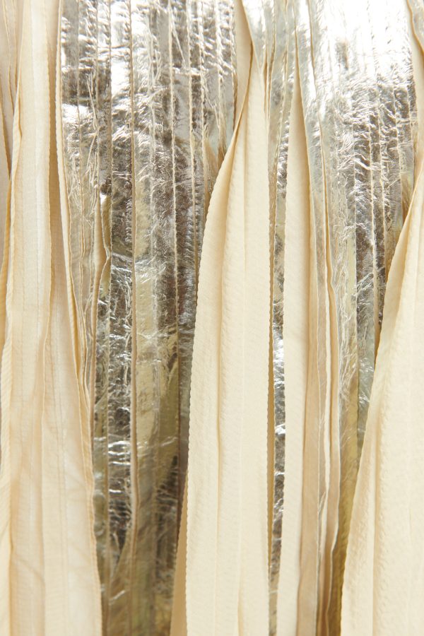 2014 Cream Synthetic Pleated Preowned Midi Skirt With Metallic Foil Overlay Cheap