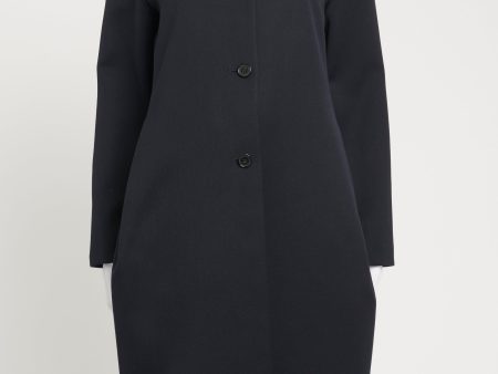 Navy Wool Blend Preowned Button-Up Coat on Sale