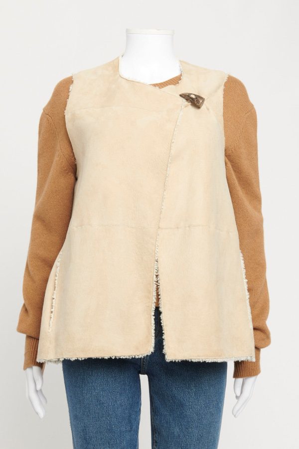 Beige Reversible Shearling Lined Vest Hot on Sale